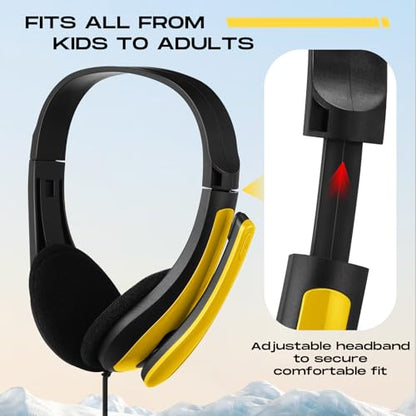 Yunsailing 20 Pack Bulk Classroom Headphones with Microphone Students Wired School Class Set Headphones for School Library Computer Office Adults 3.5 Jack Universal Plug(Yellow) - color: Yellow