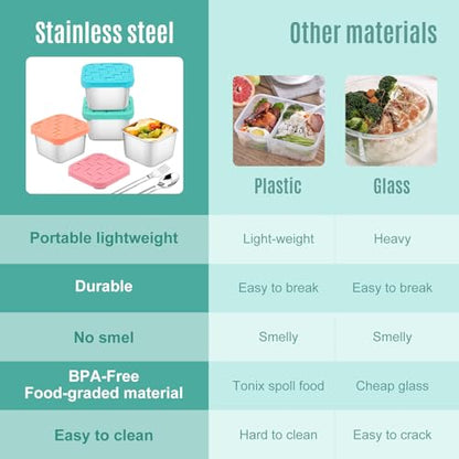 4PC 6oz Stainless Steel Snack Containers for Kids, BPA-Free Metal Toddler Snack Containers with Silicone lids, Leakproof Reusable Lunch Containers for School, Travel, Bento, Daycare - color: Soft Tones