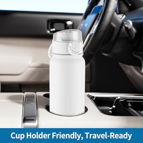 GOPPUS Insulated Water Bottle 20oz Stainless Steel BPA-Free Sports Bottle Ideal for School and Travel Silicone Spout Lid Prevents Leaks, Sweat, and Dust (White) - color: White