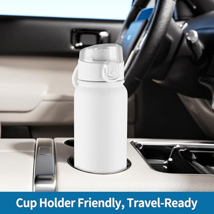 GOPPUS Insulated Water Bottle 20oz Stainless Steel BPA-Free Sports Bottle Ideal for School and Travel Silicone Spout Lid Prevents Leaks, Sweat, and Dust (White) - color: White