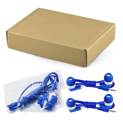 Keewonda 12 Pack Bulk Wired Earbud Headphones for Kids - Individually Wrapped, Blue, 3.5mm Jack, 4ft Cord, Classroom School Supplies for Students, Chromebook, Tablet, Laptop