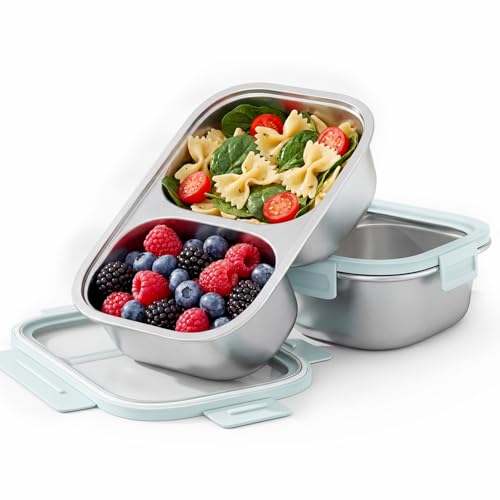 2 Pack 316 Stainless Steel Bento Box, 2-Compartment Microwave-Safe Metal Lunch Box, Large Heavy-Duty Lunch Container for Work, On the Go (33oz/1000ml Blue) - color: 2 pcs 33oz Blue