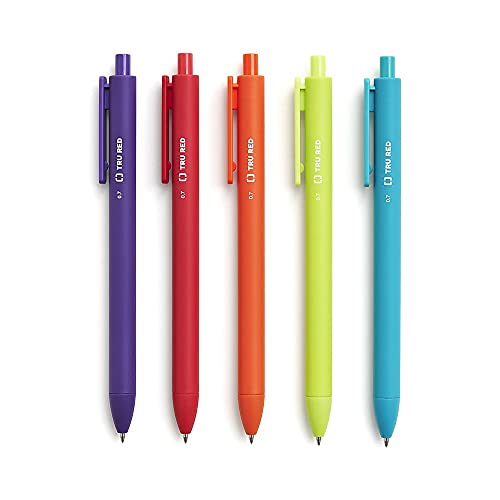 STAPLES TRU RED Retractable Gel Pens, Medium Point 0.7mm, Assorted Ink Colors, 5 Pack – Quick‑Dry Pens for Notes & Color Coding - color: Assorted, size: 5 Pack, style: Medium Point