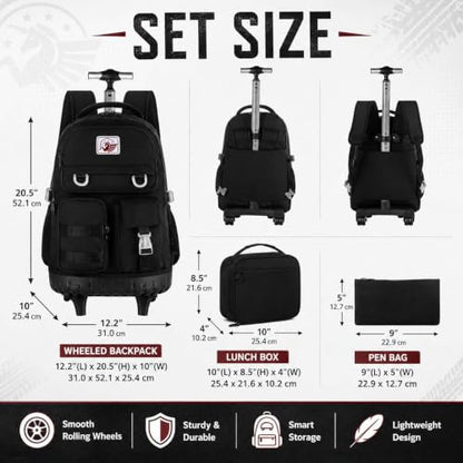 CCJPX Rolling Backpack for Girls Women, 21 inch Roller Wheels School Bookbag, Wheeled Suitcase Backpacks with Lunch Bag for Teen - Black - color: Black