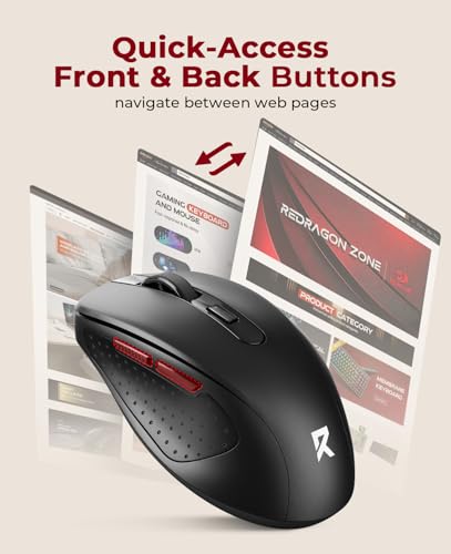 Redragon Wireless Mouse BT5.0/3.0 & 2.4G, 6 Buttons, 5 Level 4000DPI Bluetooth Mouse, 18 Months Battery, Portable Optical Computer Mice for Laptop, PC, Chromebook, Windows, Mac-Black - color: Black