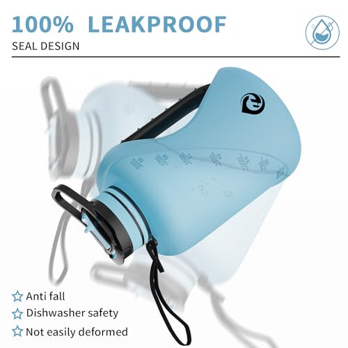 64oz Half Gallon Water Bottle with Straw & Chug Lid, Dishwasher Safe BPA-Free PP Plastic Jug, Heavy Duty Shatter-proof Gym Bottle with Handle & Carrying Strap - color: Blue, size: 74 Ounces
