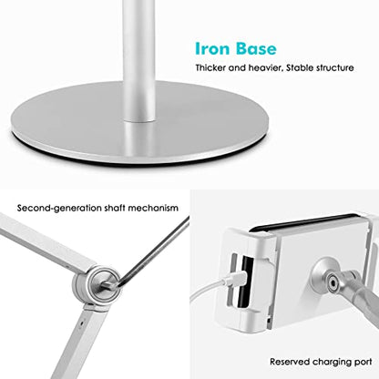 Viozon Tablet Phone Overhead Stand, Height & 360 Degree Angle Adjustable, Aluminum Desktop Stand, Compatible with 3.5-11" Cellphone or Tablet Such as iPhone iPad Pro Air Mini, Samsung, Nexus(AP-4PS) - color: Silver