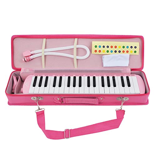 EastRock 37 Key Melodica Instrument Keyboard Soprano Piano Style with Mouthpiece Tube Sets and Carrying Bag for Beginners Adults Gift Pink - color: Pink, size: 37key