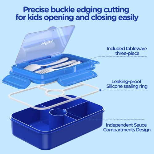 Jelife Bento Lunch Box for Kids - Leakproof Large Bento-Style with 4 Compartments Portions Lunchbox with Tableware Back to School, Reusable On-the-Go Meal and Snack Packing, Blue - color: 1100ml-Blue