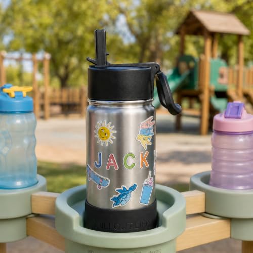 CHILLOUT LIFE 12oz Kids Insulated Stainless Steel Water Bottle with Leak Proof Straw Lid & 144 Stickers - color: Stainless Steel, style: 12 oz