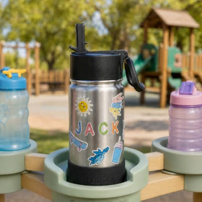 CHILLOUT LIFE 12oz Kids Insulated Stainless Steel Water Bottle with Leak Proof Straw Lid & 144 Stickers - color: Stainless Steel, style: 12 oz