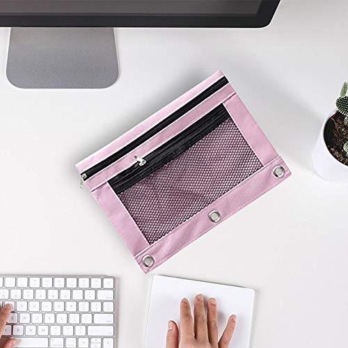 Pencil Pouch 3 Ring, Zipper Pencil Pouches Case Binder Cosmetic Bag 2 Pack