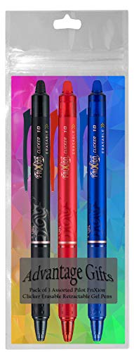 FriXion Clicker Retractable Erasable Gel Pen, Black/Blue/Red Bold Point, 3-pk; Bundle with Plastic Reusable Pouch - color: Black/Blue/Red, size: 1 Count (Pack of 3)