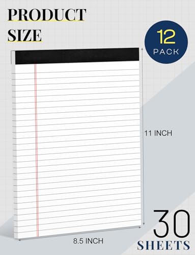 12 Pack Note Pads 8.5 x 11 White Legal Pads 8.5 x 11 Wide Ruled Lined Writing Pads Legal Notepads Legal Ruled White Lined Paper Pads 8.5 x 11 Inch 30 Sheets Per Writing Pad for School, Office, Home - size: 8.5 x 11 Inch, style: 12 Pack-White