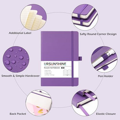 Ruled Notebook/Journal - Classic Lined Journal/Notebook, 5.3'' x 8.26'', Hardcover with Thick Paper, Banded + Pen Holder +Inner Pocket - Lavender - color: Lavender, size: Ruled