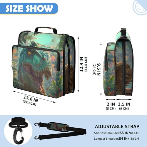 Jungle Dinosaur 3 Ring Zipper Binder Bag with Laptop Pockets and Shoulder Strap Tote Binders Organizer Case for School Office - color: Dinosaur