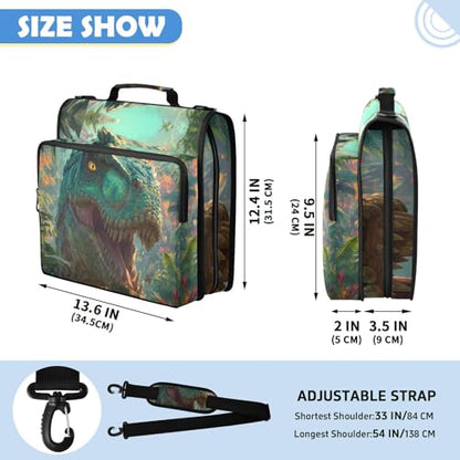 Jungle Dinosaur 3 Ring Zipper Binder Bag with Laptop Pockets and Shoulder Strap Tote Binders Organizer Case for School Office - color: Dinosaur
