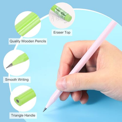 PATIKIL Round Pencils, 24 Pcs Triangle HB Graphite Pencil Wooden Pencils with Eraser for Classroom Office Writing Drawing Supplies, Dark Green - color: Dark Green, size: 1 Count (Pack of 24)