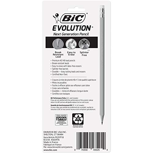 BIC Evolution #2 Lead Pencil, Yellow Barrel, Black, Certified Non-Toxic Ideal For Classroom & Home, 18-Count - color: Yellow, size: 18 Count (Pack of 1)