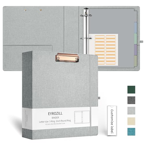 EYROZILL 3 Ring Binder 2 Inch, Binder for Letter Size (11" x 8.5") with 5 Tab Dividers, File Folder Labels and Low Profile Clipboards, Light Grey - color: Light Grey, size: ‎Letter Size - 2 Inch