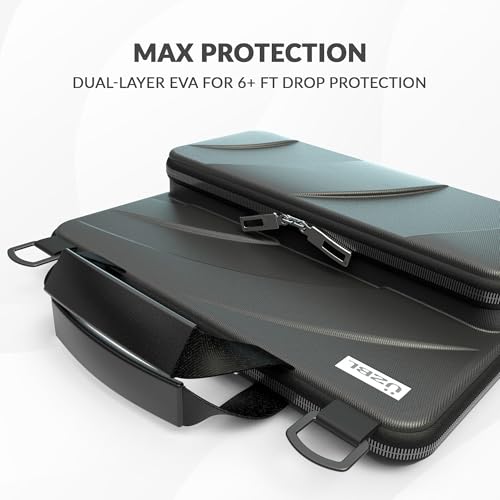 UZBL 11-11.6 Inch Always-on Chromebook Protective Hard Shell Case Cover with Pouch and Shoulder Strap, Fits MacBook Neo 13 inch - color: Black PU