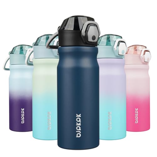 BJPKPK Insulated Water Bottle 18oz Stainless Steel Water Bottles with Straw and Carry Handle Double Wall Metal Thermal Flask,Navy Blue - color: A-Navy Blue, size: 18 Ounces