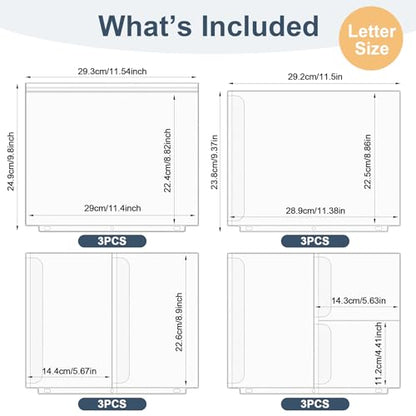 12PCS Letter Size Binder Pockets, 3-Hole Loose Leaf Insert Bag | for 3 Ring Binder, Waterproof PVC Document Organizer Folders for 8.5x11 Paper Business Office Supplies - size: Letter Size