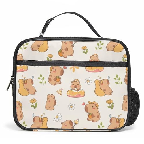 WOBAGMEN Capybara Lunch Box for Kids, Cute Insulated Lunch Bag for Boys Girls,Waterproof Lunch Box with Water Bottle Holder for Teens Adults Picnic Travel Back to School (Capybara Floral) - color: Capybara Floral