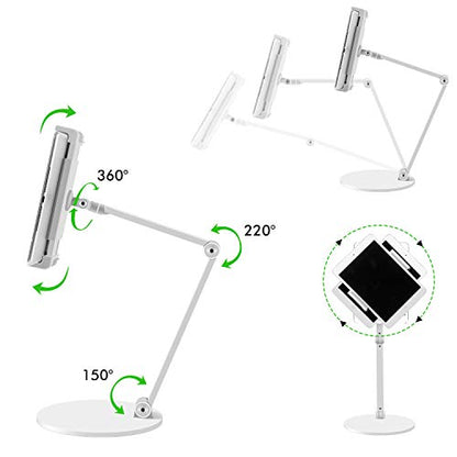 Viozon Tablet Stand Holder Mount, Rotate 360 Degrees of Flexible, Height and Angle Adjustable, High-Grade Aluminium Alloy Long Arm Compatible with 4.5-13 Mobile Phone and Tablet, iPhone, iPad(White)