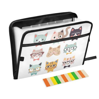 Funny Cats Expanding Accordion File Folder with 13 Pockets and Zipper Closure - color: Funny Cats