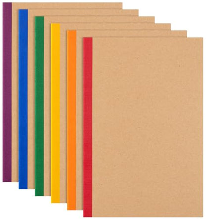 ALKALO 6 Pack Lined Notebook Journals Bulk, A5 College Ruled Composition Notebook, 8.3”x 5.5”,Kraft Cover with Rainbow Spines, 6 Colors 60 Pages for School Office Travel - color: Rainbow, style: Lined-6pack