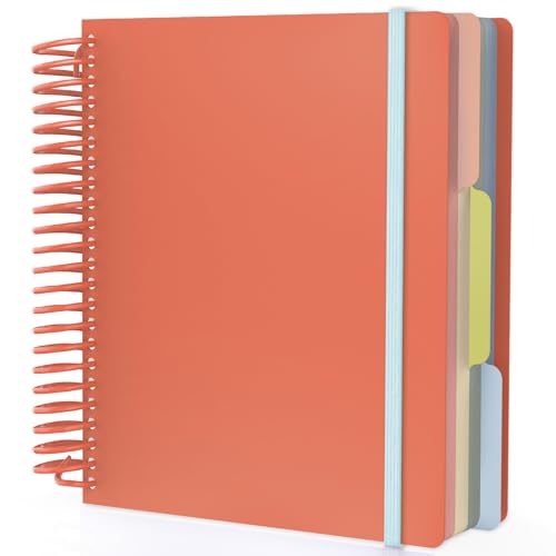 EUSOAR Spiral Notebook College Ruled, 1 Pack A5 7.3" x 8.1" Orange 3 Subject Spiral Notebook, Hardcover Cute Notebook 240 Pages 90gsm Thick Paper with Pocket for Work Office School Supplie-Orange - color: Orange, style: A5 Lined