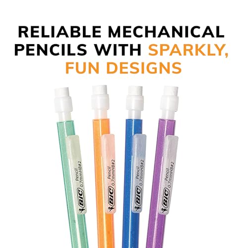 BIC Xtra-Sparkle Number 2 Mechanical Pencils With Erasers, Medium Point (0.7mm), 15-Count Pack, Cute Mechanical Pencils for Girls, Boys and Adults (Barrel Colors May Vary)