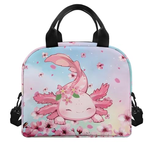 Axolotl Kids Insulated Lunch Box 4-6 Flower One Piece Lunch Box for Boys 6-8 Preschool Meal Bag for Girls Kindergarten Toddler Elementary School Adjustable Shoulder Strap Portable Insulated - color: Flower Axolotl