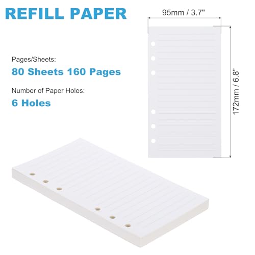 PATIKIL A6 Ruled Refills Inserts 6-Ring Binder Loose Leaf Planner Filler Paper Planner Inserts, 80 Sheets/160 Pages, Lined, White - size: A6, style: Lined