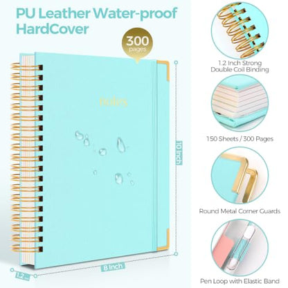 SKYDUE Spiral Journal for Women, B5 College Ruled Notebooks for Work with Dividers,Tabs and Pocket, Mint - color: Mint