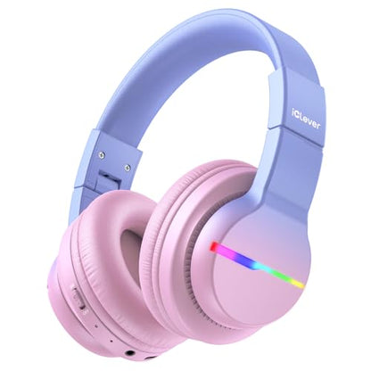 iClever BTH12 Kids Bluetooth Headphones,Colorful LED Lights,74/85dBA Safe Volume,85H Playtime,Fast Charging,Bluetooth 5.2,Over Ear Kids Headphones Wireles for iPad/Tablet/Airplane, Gradient Pink - color: Gradient Pink
