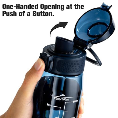 GOPPUS 20oz Kids Water Bottle with Time Marker & Handle, Tritan BPA-Free, Reusable Leakproof Anti-Dust Everyday, Clear Kids Water Bottles For School,Car Travel, Gifts Boys Girls(Navy Blue) - color: Navy Blue