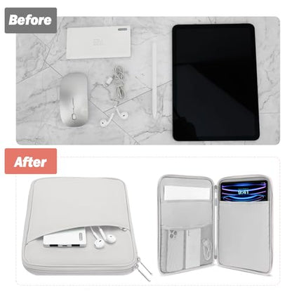 MoKo 9-11 Inch Tablet Sleeve Bag Carrying Case with Accessory Pocket | Fits iPad Air 11-inch M4, iPad Pro 11-inch M5, iPad A16 11-inch, iPad 10/9/8/7th and Tab S9/S8 11-inch, Gray + White - color: Gray + White, size: 9-11 Inch