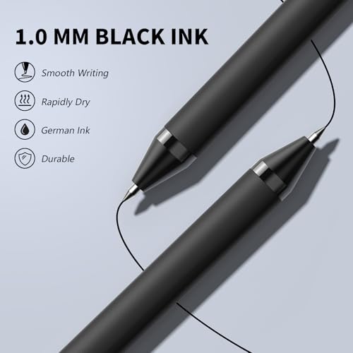 208 Pack Black Pens - Bulk Pens 1.0mm No Bleed Retractable Ballpoint Pens | Medium Point Smooth Writing Black Ink Click Pen for Waitress, Server, Office, business - color: Black (Black ink)