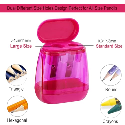 Colored Manual Pencil Sharpeners in Bulk, BOPART 24pcs Small Handheld Pencil Sharpener Dual Holes with Lid for Kids Adults at Classroom School Office Home (24Pcs Sharpeners - D) - style: 24Pcs Sharpeners - D