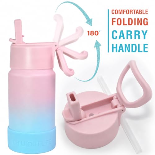 CHILLOUT LIFE 12oz Kids Insulated Stainless Steel Water Bottle with Leak Proof Straw Lid & 144 Stickers - color: Cotton Candy, style: 12 oz