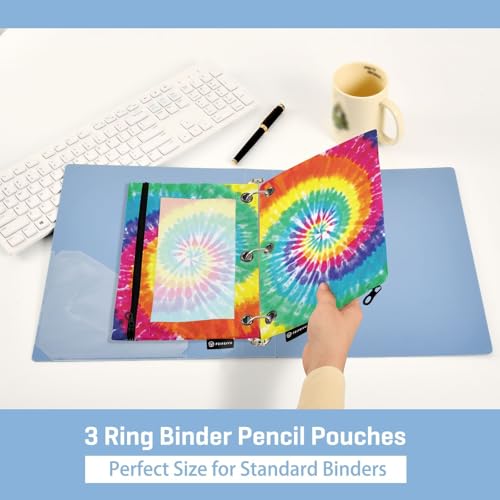 2 Pack 3 Ring Binder Pencil Pouch Tie Dye Pencil Case Pencil Bags with Zipper, Clear PVC Binder Pockets for Office Daily Supplies - color: Color 16