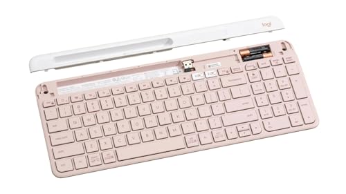 Logitech K585 Multi-Device Slim Wireless Keyboard, Built-in Cradle for Device; for Laptop, Tablet, Desktop, Smartphone, Win/Mac, Bluetooth/Receiver, Compact, Easy Switch, 24 Month Battery - Rose | Slim Keyboard with Built-in Phone Cradle, Easy-Switch for