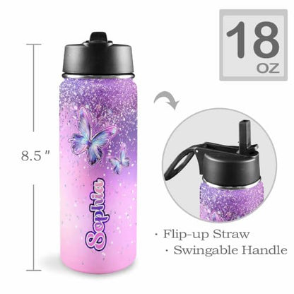 MyPupSocks Personalized Kids Water Bottle with Name for School, Custom Water Bottle with Straw Lid Stainless Steel 18oz, Personalized Christmas Birthday School Gifts for Boys Girls Kids - color: Color 91