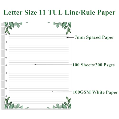 (3-Pack) A4 TUL Discbound Lined Refill Paper, 11-Disc Discbound Ruled Filler Paper, Letter Size 300Sheets / 600Pages Loose-Leaf, 100gsm, 8.5'' x 11'', Leaf - size: 300 Sheets, style: 11-Disc/Letter Size
