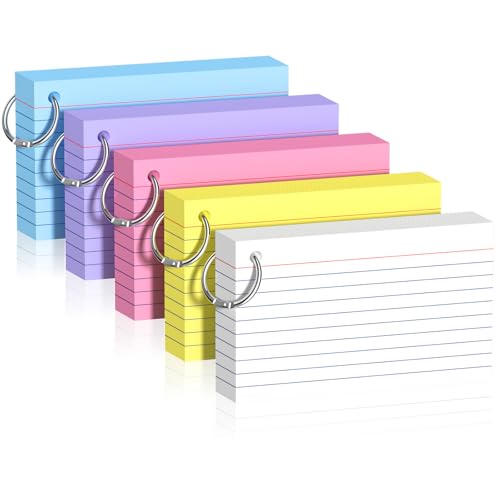 250 Pcs Colored Index Cards with Ring 3 x 5 Inch Heavyweight Ruled Flash Cards, Flashcards with Ring for School & Office Supplies and Home Organization, Durable Study To Do List Lined Note Cards - color: Multi-Color, size: 3x5 Inch