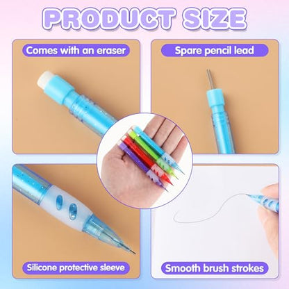 Mabor 16 PCS Mini Mechanical Pencils 0.7mm Automatic With Eraser for High School Students & Kids - Office Supplies for Writing & Drawing