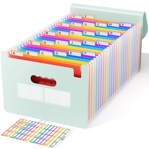 ABC life 26-Pocket Accordion File Organizer, Expanding File Folder, Letter/A4 Size Plastic Monthly Bill & Tax Receipt Holder with A-Z Tabs for Home, Office, Classroom - Sage Green - color: Sage Green