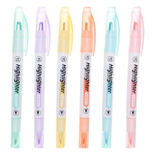LALAFINA 6 Pack Dual Tip Highlighters Clear View Highlighter for School,Office, Bible, Notes, Journaling, Planners